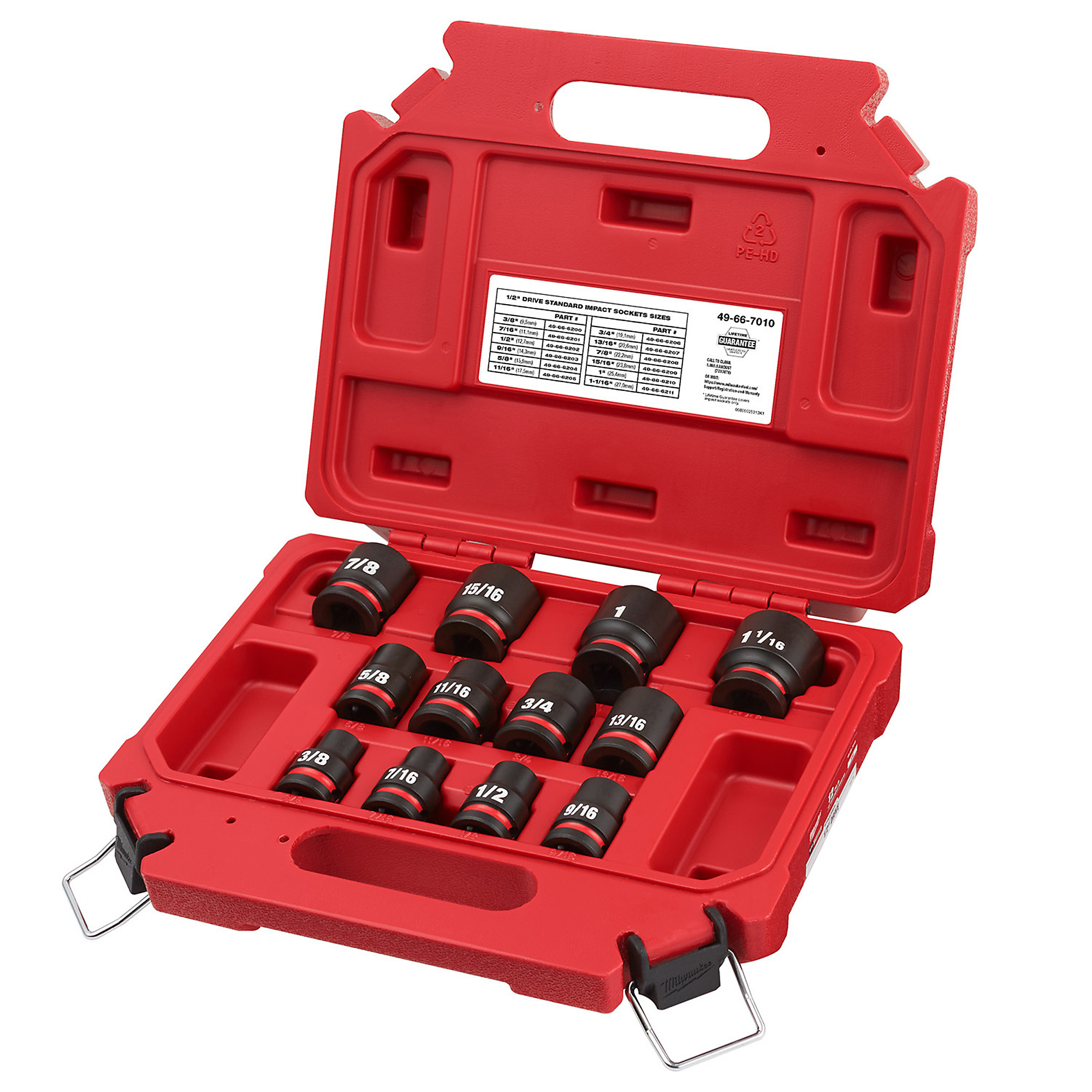 Milwaukee 12PC SHOCKWAVE™ Impact Duty 1/2" Drive SAE Standard 6 Point Socket Set, Model# 49-66-7010